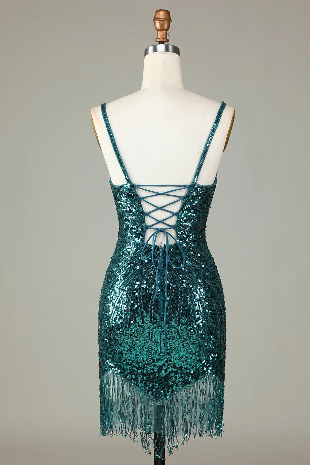 Sparkly White Lace-Up Back Beaded Short Homecoming Dress with Tassel