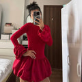 Rotes Langarm-Kleid A-Linie Mini Cocktailkleid Vornehmes Homecoming-Kleid Y8103