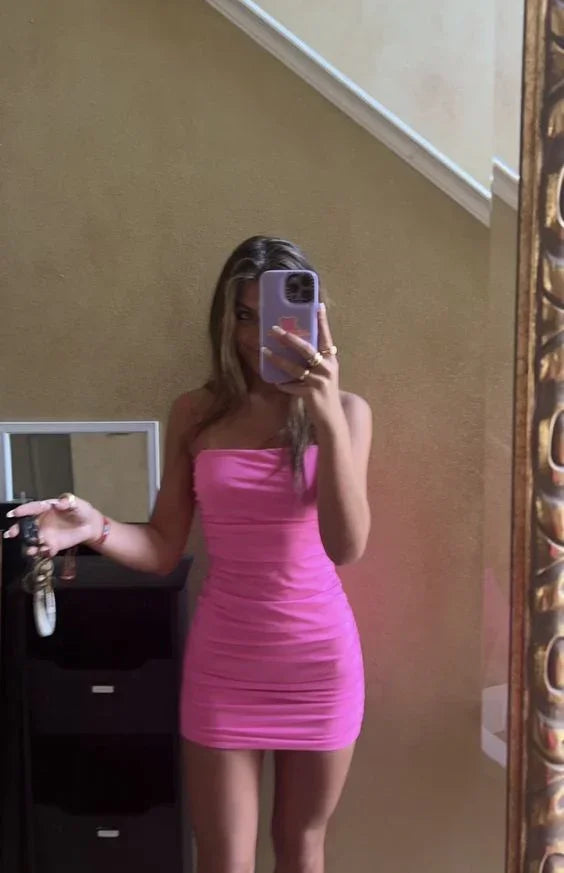 Vestido ajustado sexy en rosa, minivestido para el baile de bienvenida Y6474