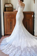 Robe de mariée sirène à manches trois-quarts et bustier décolleté, robe de mariée abordable, MW149