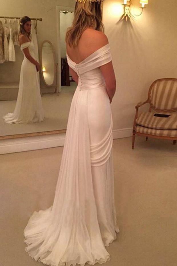 Gorgeous Off Shoulder Side Split Long Beach Wedding Dresses, Cheap Bridal Gowns, MW103