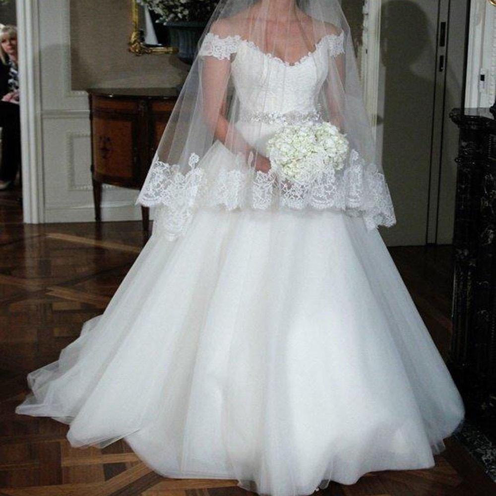 White Tulle Beaded Off Shoulder A-line Lace Wedding Dresses Bridal Dress, MW254