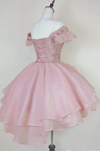 Vestido Curto de Baile de Finalistas com Aplicações de Renda Cor-de-Rosa Princesa Y2502