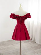 Burgunderrotes A-Linien-Trägerloses Satin-Heimkehrkleid Y2506