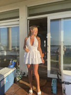 Weißes Homecoming-Kleid mit Halterausschnitt Kurzes Partykleid Y2018