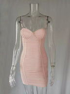 Damen Sommerbekleidung Kleid Sexy Schulterträger Schmaler Club Party Neues Rosa Kleid Casual Kleid Mini Homecoming Kleid Y950
