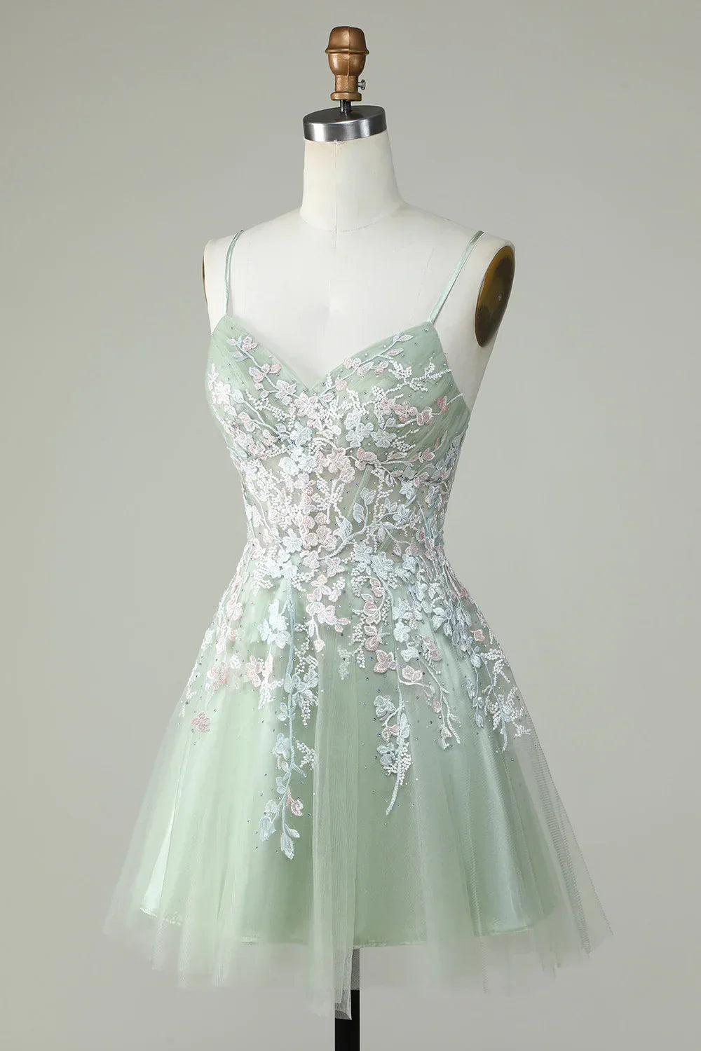 Dusty Sage Spaghetti-Träger Homecoming-Kleid mit Kreuzrücken Y2925