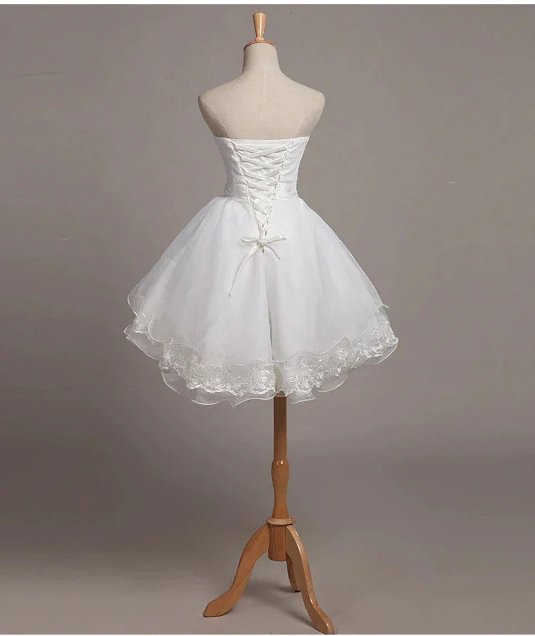 Hübsches weißes Spitzen- und Organzakurz-Kleid für den Abschlussball, Homecoming-Kleid, kurze formelle Teenagerkleider Y2088