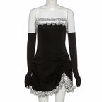 Falda Tubo para Fiesta Negra con Volante Irregular Blanco Vestido de Vendaje Negro para Baile de Graduación Y2617