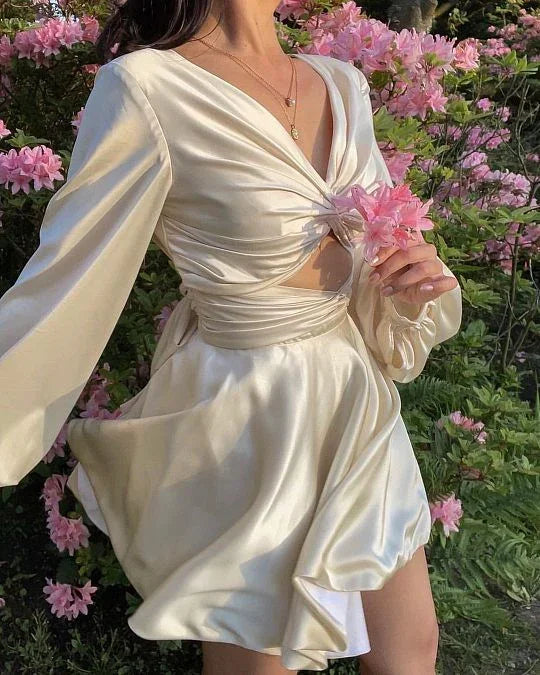 Vestido Blanco de Línea A para el Baile de Bienvenida con Mangas Largas Vestido Blanco para Fiesta de Cumpleaños Y2516