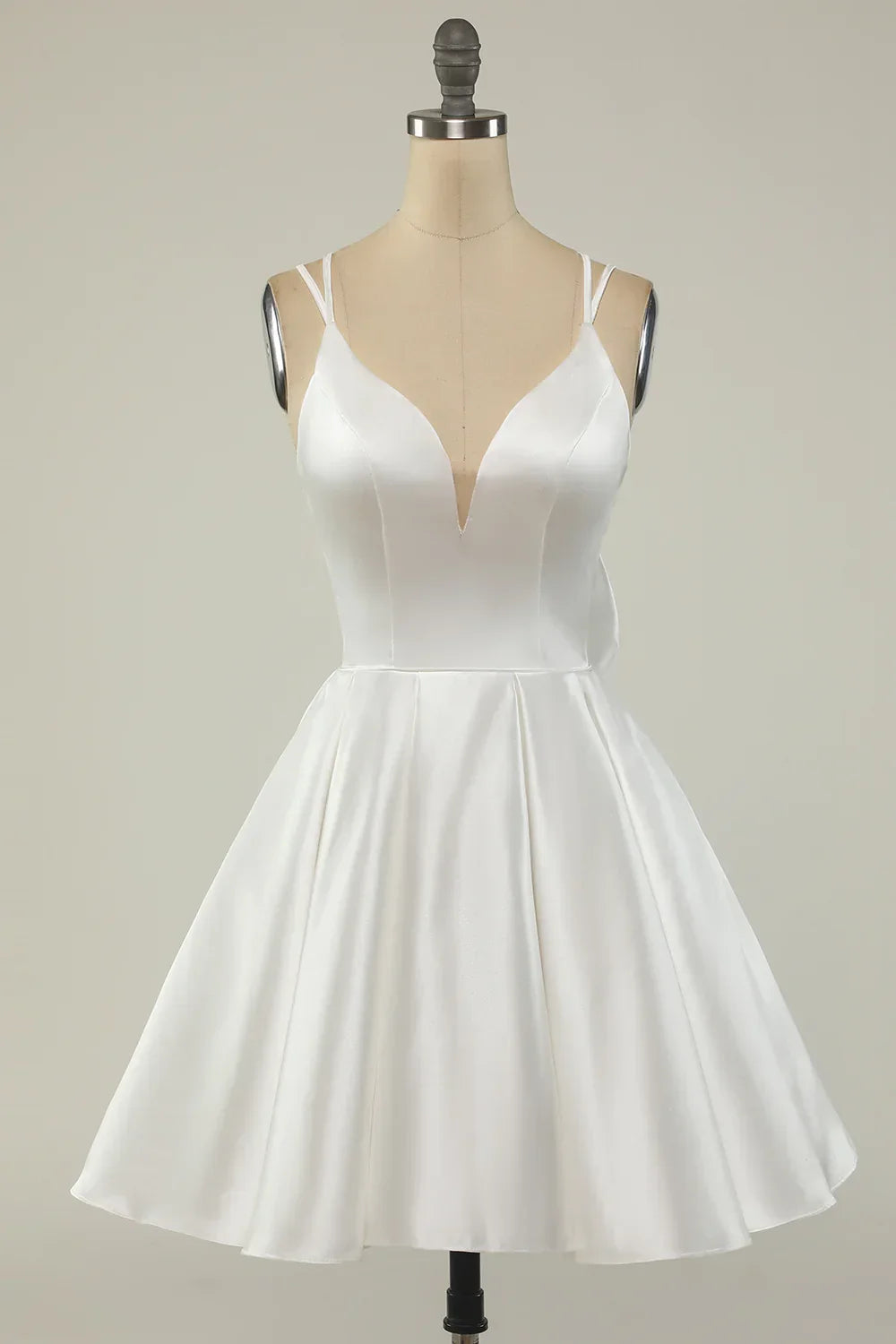 Vestido de Graduación Blanco Satén en Línea A Vestido Corto Blanco para Baile de Bienvenida Y1849