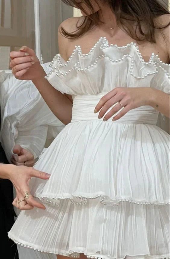 Vestido Corto Blanco de Fiesta Vestido para el Baile de Regreso Y5971