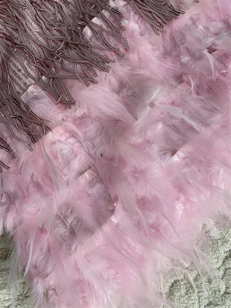 Damen Sexy Feder Glitzer Quastenkleid Pink Pailletten Fransen Flapper Kleid Sommer Abendkleid, Pink Homecoming Kleid Y2470