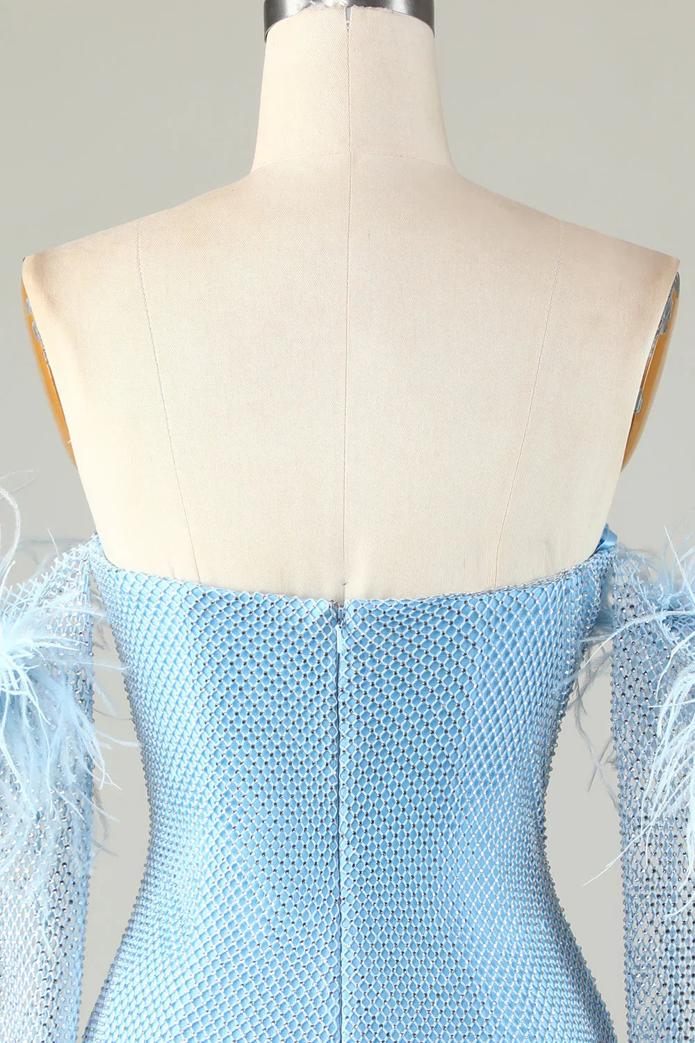 Vestido Curto de Baile Azul Apertado com Contas e Mangas Amovíveis