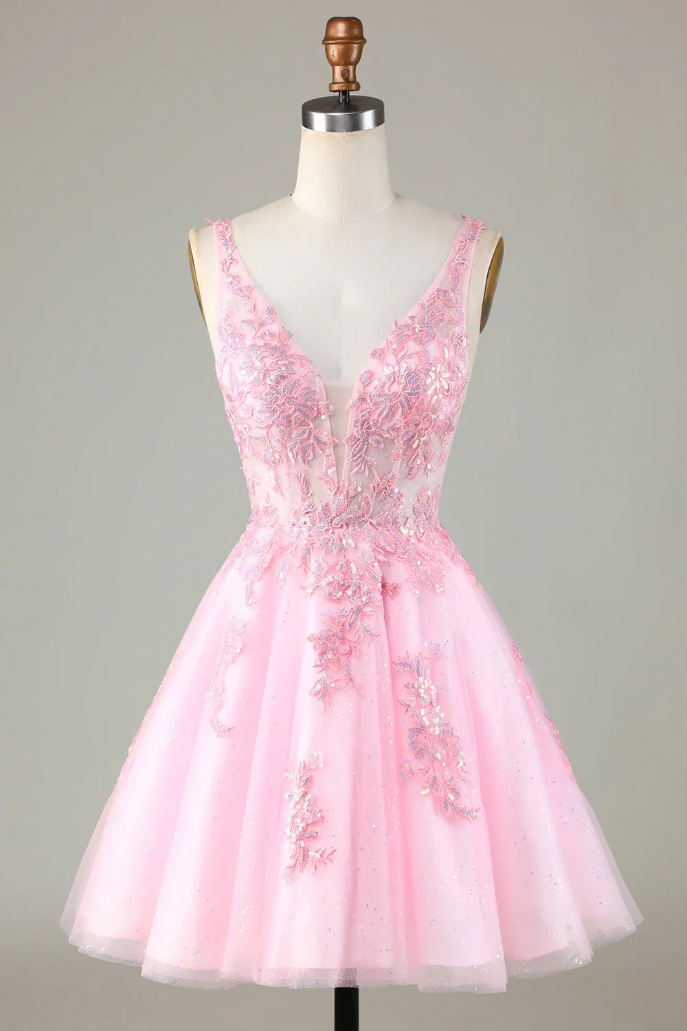 Niedliches pinkes Glitzer-Pailletten-Kleid mit Applikationen für den Homecoming