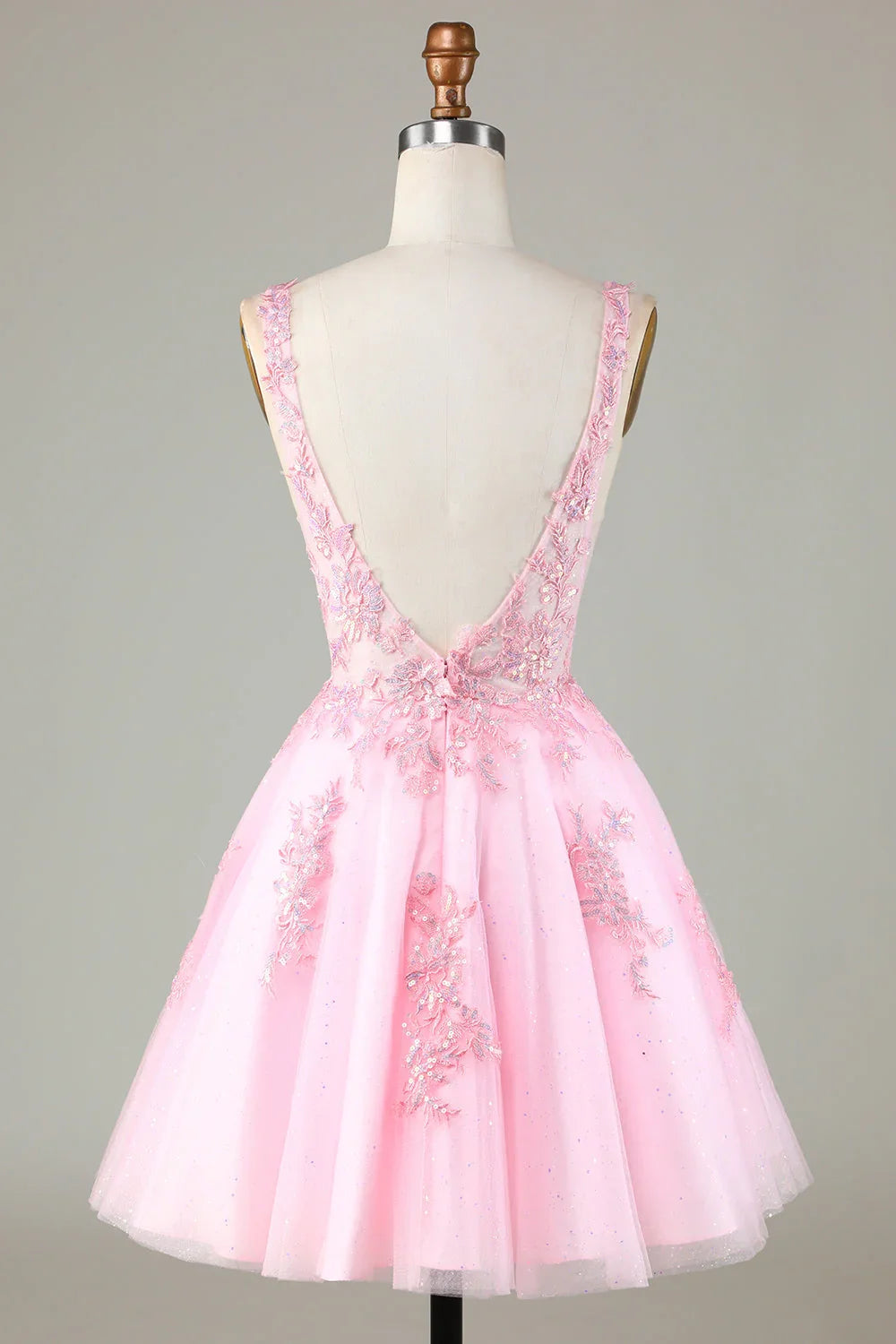 Niedliches pinkes Glitzer-Pailletten-Kleid mit Applikationen für den Homecoming