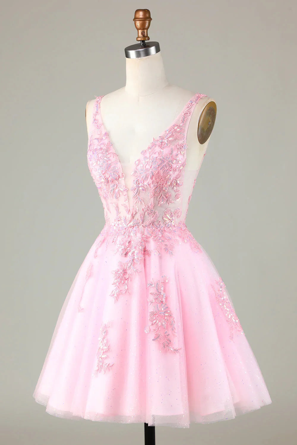 Niedliches pinkes Glitzer-Pailletten-Kleid mit Applikationen für den Homecoming