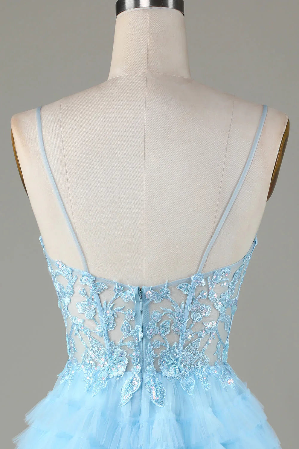 Niedliches A-Linien-Trägerkleid mit Pailletten in Blau, kurzes Homecoming-Kleid mit Applikationen