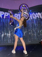 Vestido de Fiesta de 18 Cumpleaños y Baile de Regreso a Casa en Línea A Azul Real Y6999