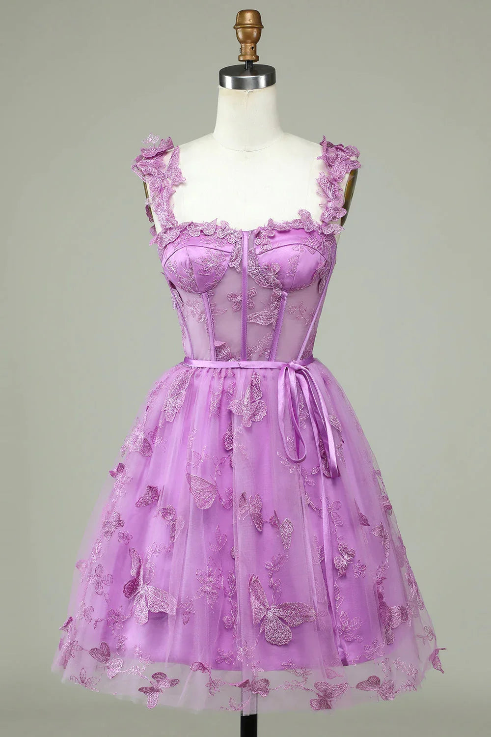 Vestido de Baile de Finalistas A-Line Roxo Curto com Corpete e Aplicações