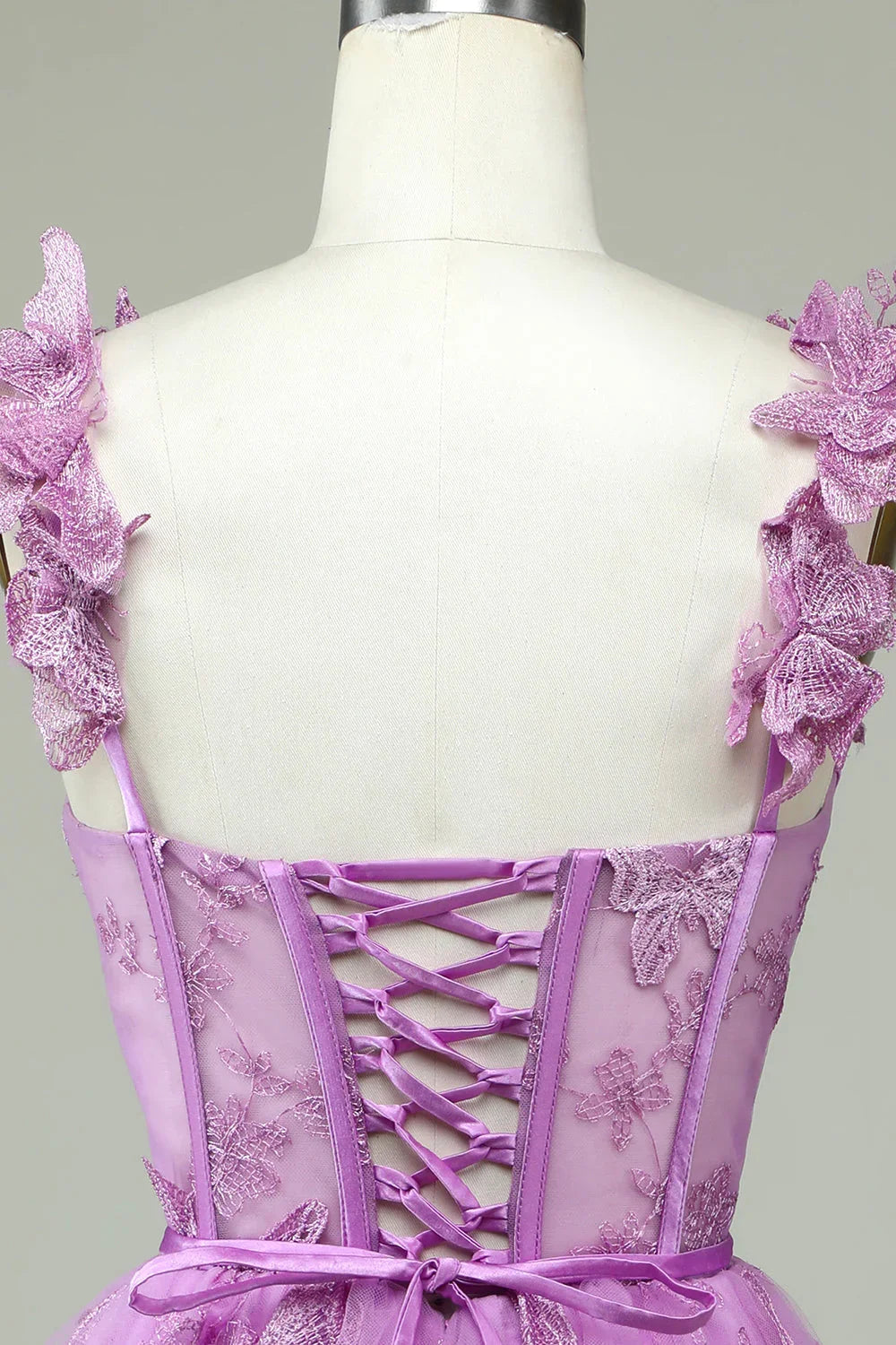 Vestido de Baile de Finalistas A-Line Roxo Curto com Corpete e Aplicações