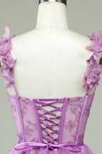 Vestido de Baile de Finalistas A-Line Roxo Curto com Corpete e Aplicações