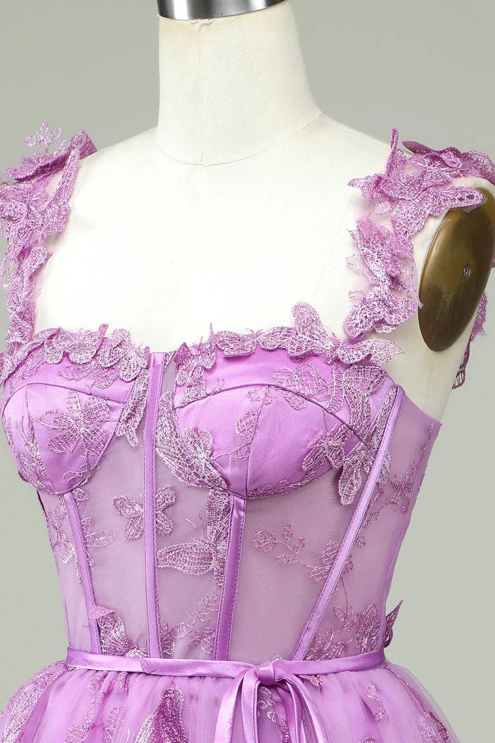 Vestido de Baile de Finalistas A-Line Roxo Curto com Corpete e Aplicações