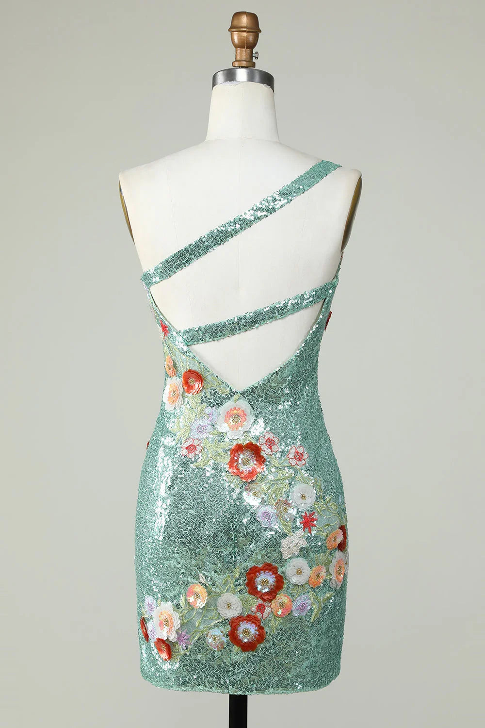 Vestido Bodycon Preto de Uma Alça com Lantejoulas e Aplicações de Missangas para Baile de Finalistas com Flores 3D