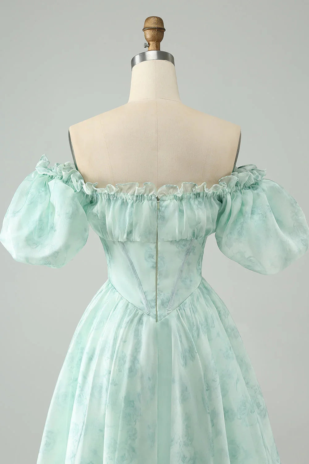 Niedliches hellgrünes A-Linien-Quadratausschnitt-Blumenkleid mit Rüschen für den Homecoming