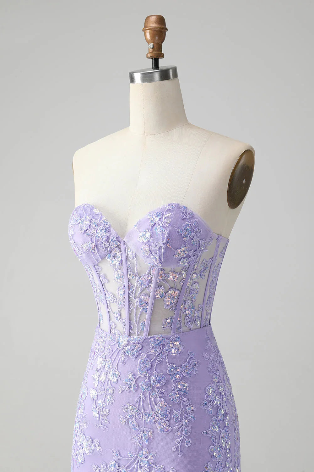 Elegantes Fliederfarbenes Figurbetontes Herzausschnitt-Korsett-Kleid mit Pailletten für den Homecoming