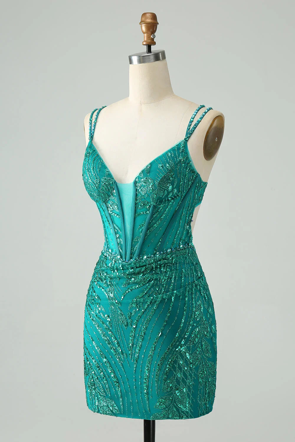 Elegantes Dunkelgrünes Figurbetontes Trägerloses Mieder Glitzer Kurzes Ballkleid
