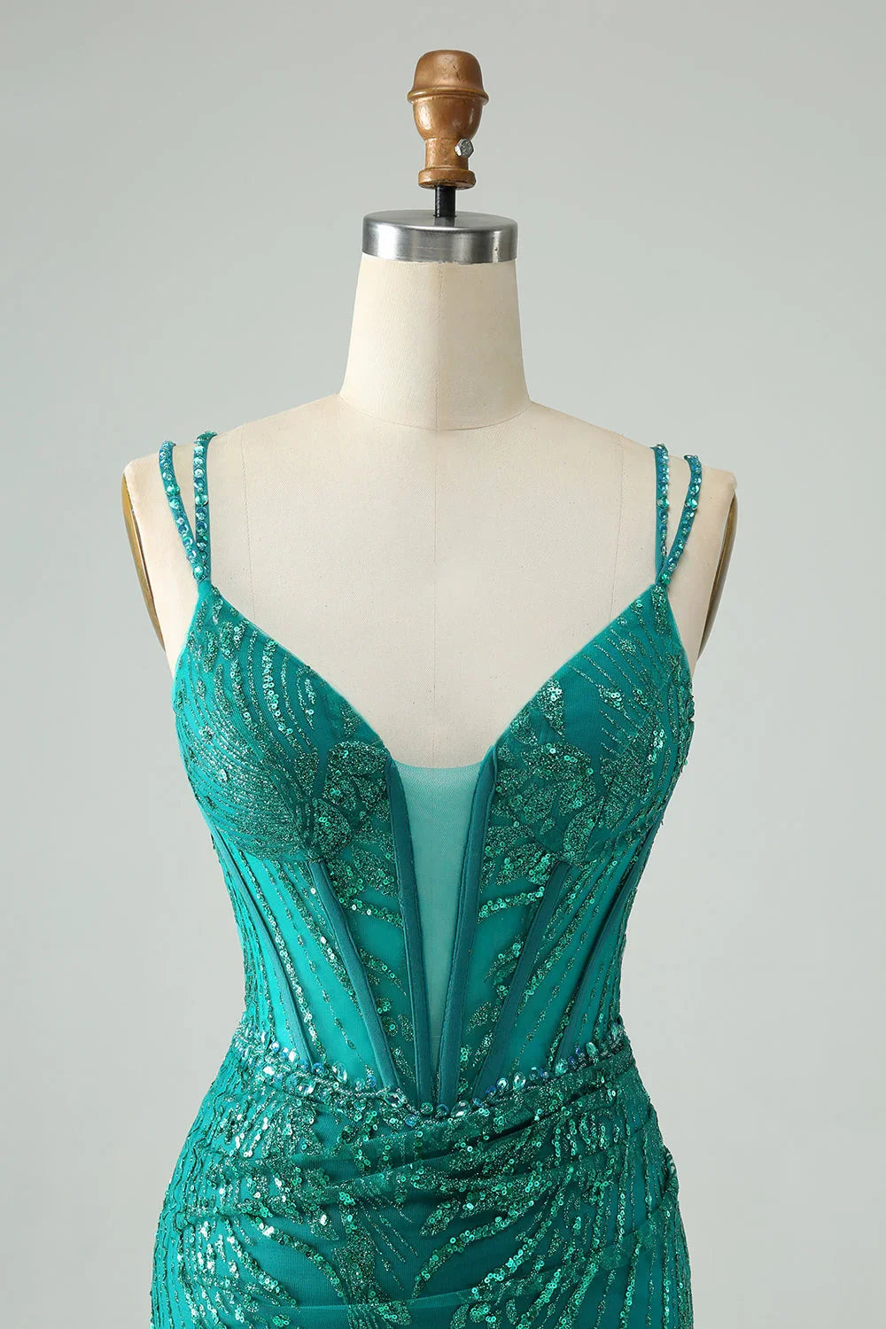 Elegantes Dunkelgrünes Figurbetontes Trägerloses Mieder Glitzer Kurzes Ballkleid