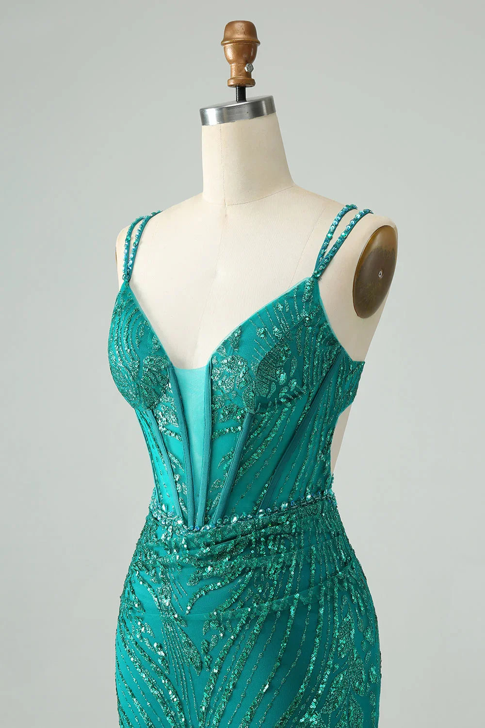 Elegantes Dunkelgrünes Figurbetontes Trägerloses Mieder Glitzer Kurzes Ballkleid
