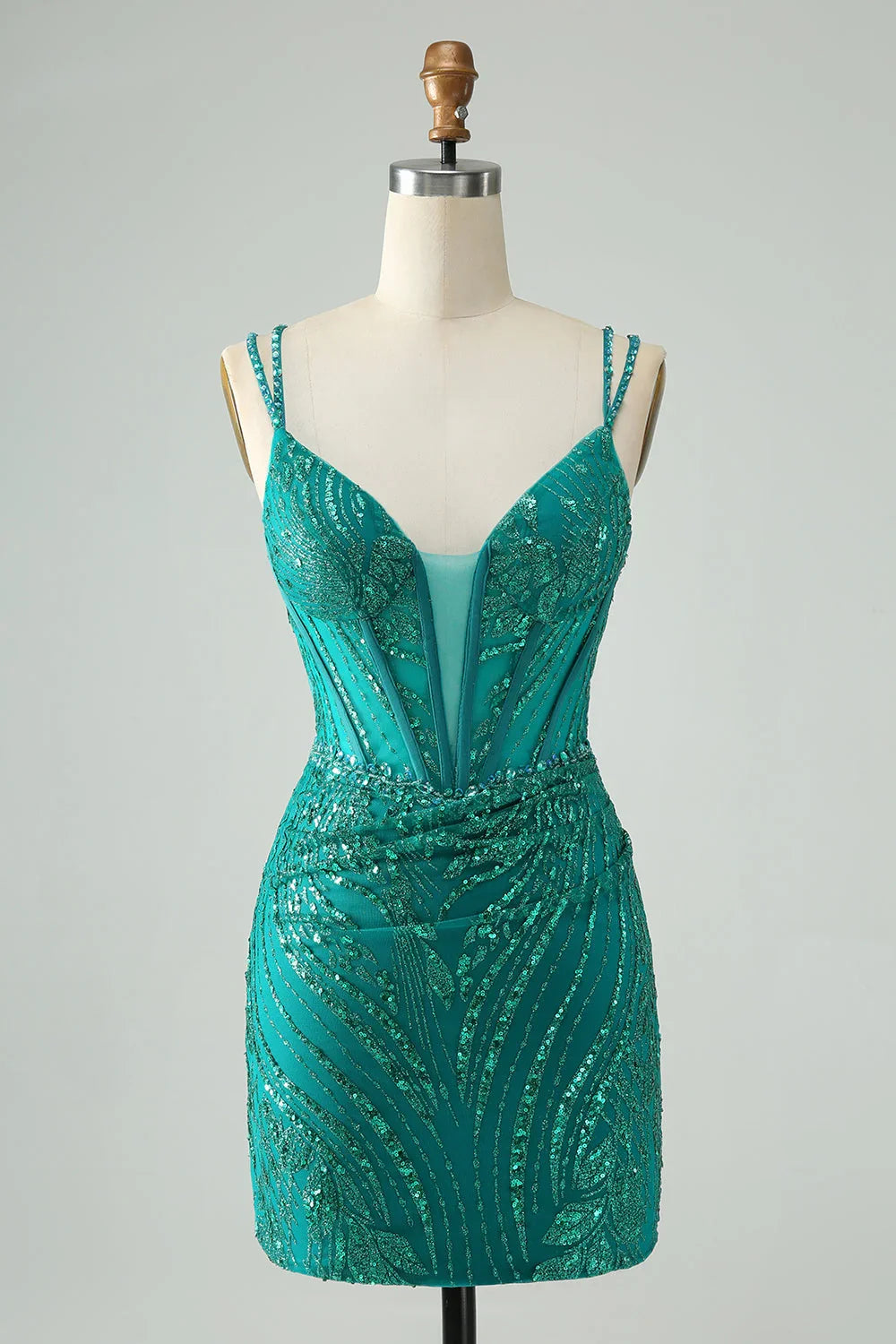 Elegantes Dunkelgrünes Figurbetontes Trägerloses Mieder Glitzer Kurzes Ballkleid