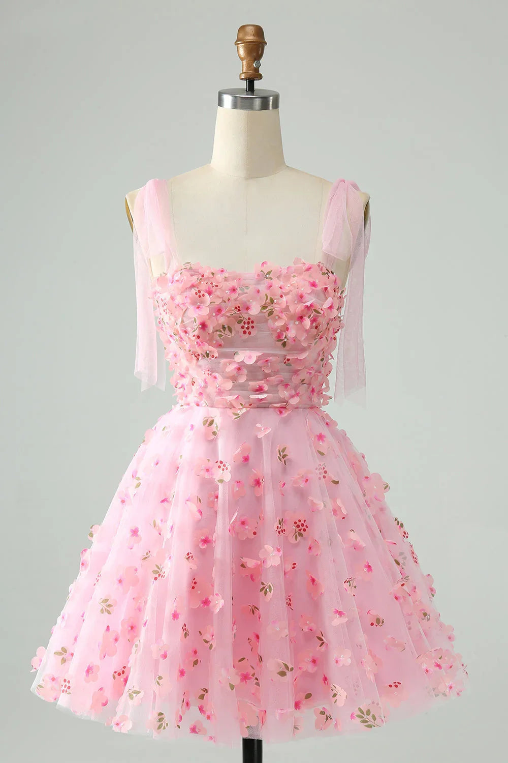 Niedliches pinkes A-Linien-Perlen-Korsettkleid mit Applikationsblume für den Homecoming