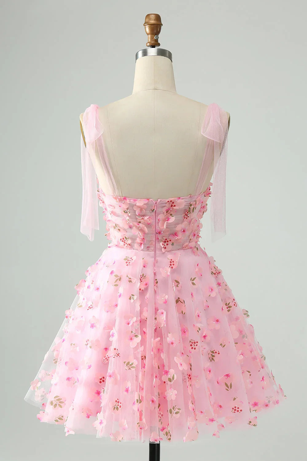 Niedliches pinkes A-Linien-Perlen-Korsettkleid mit Applikationsblume für den Homecoming