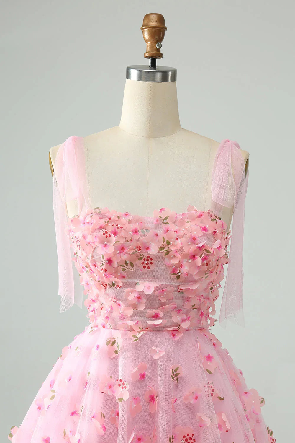 Niedliches pinkes A-Linien-Perlen-Korsettkleid mit Applikationsblume für den Homecoming