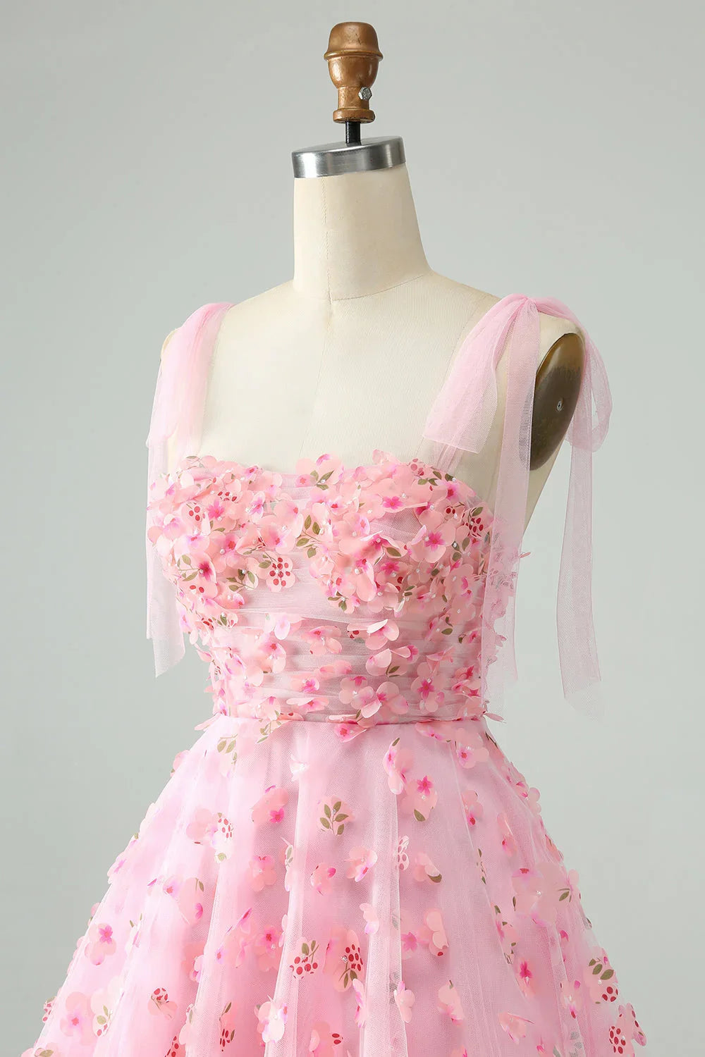 Vestido de Baile de Finalistas A-Line Cor-de-Rosa Curto com Corpete, Pérolas e Aplicações Florais