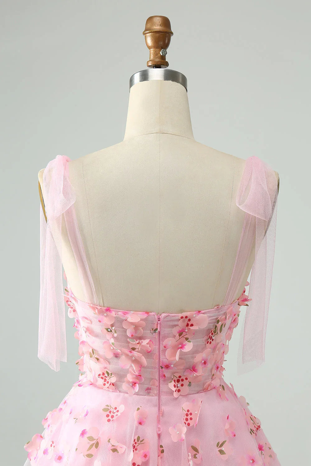 Vestido de Baile de Finalistas A-Line Cor-de-Rosa Curto com Corpete, Pérolas e Aplicações Florais