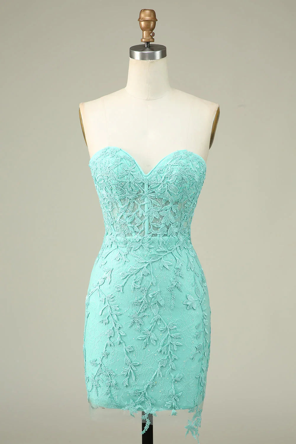Bodycon Light Green Sweetheart Corset Short Homecoming Dress with Appliques