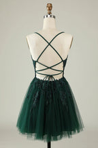 Blush A Line Spaghetti Straps Short Homecoming Dress with Appliques
