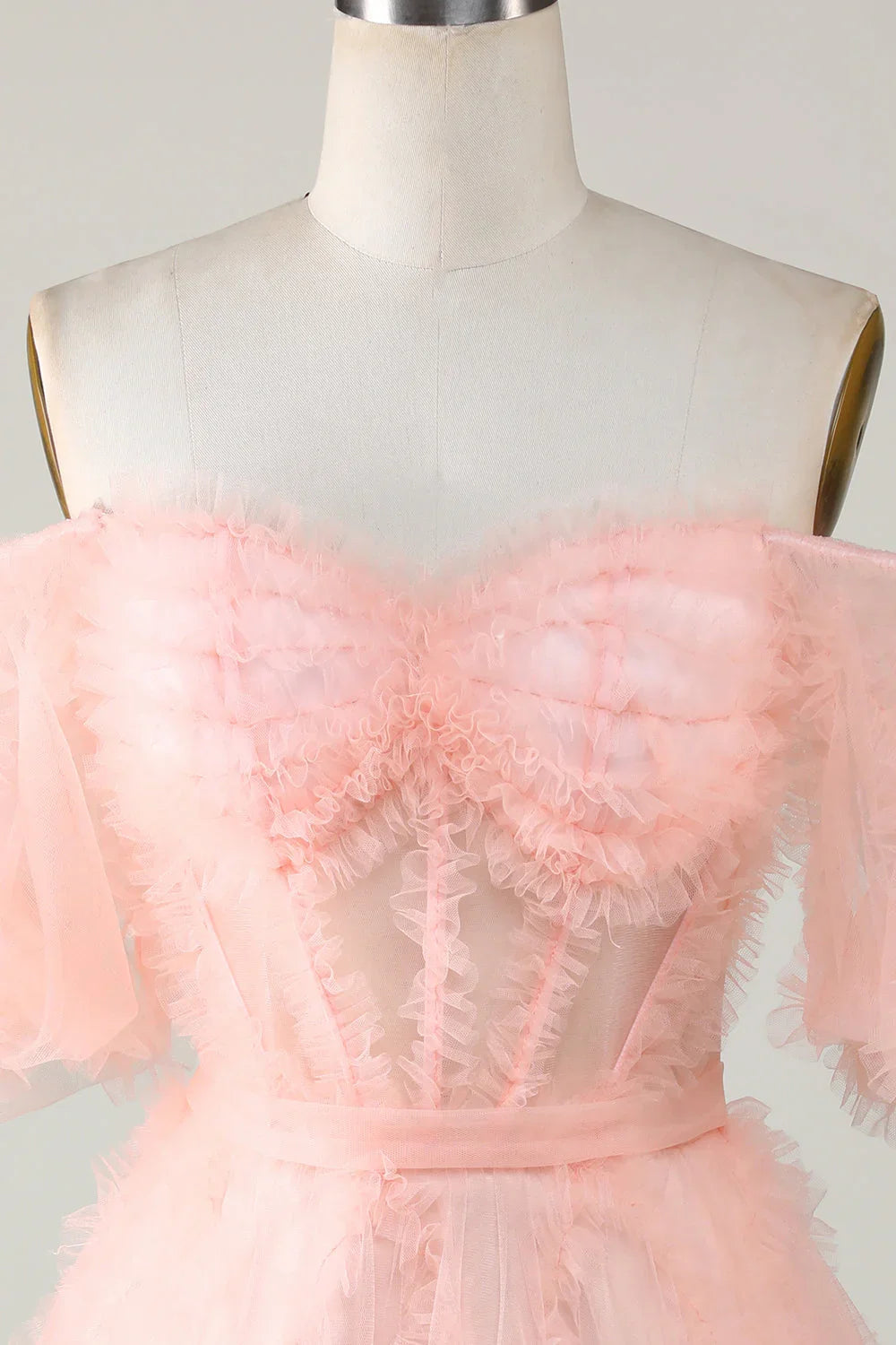 Niedliches Blush A-Linien Tüll Off The Shoulder Kurzes Homecoming Kleid