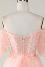 Niedliches Blush A-Linien Tüll Off The Shoulder Kurzes Homecoming Kleid