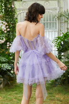 Niedliches Blush A-Linien Tüll Off The Shoulder Kurzes Homecoming Kleid