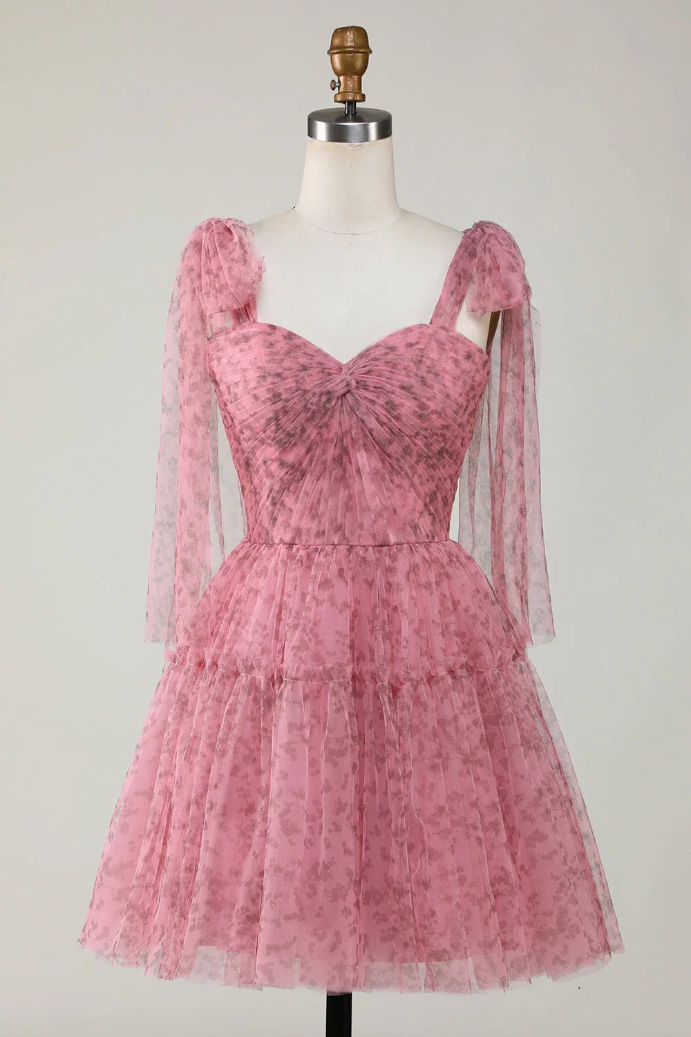 Abito da Homecoming in Tulle Stampato a Linea A con Scollo a V