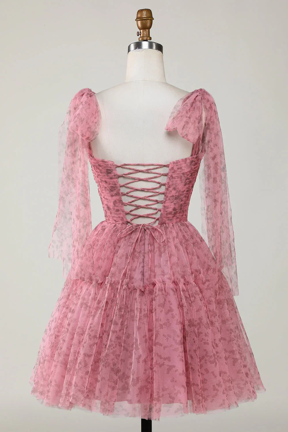 Abito da Homecoming in Tulle Stampato a Linea A con Scollo a V