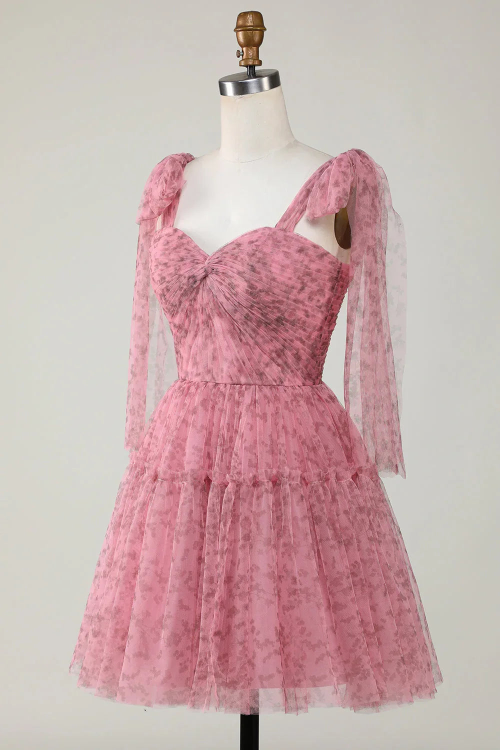 Abito da Homecoming in Tulle Stampato a Linea A con Scollo a V