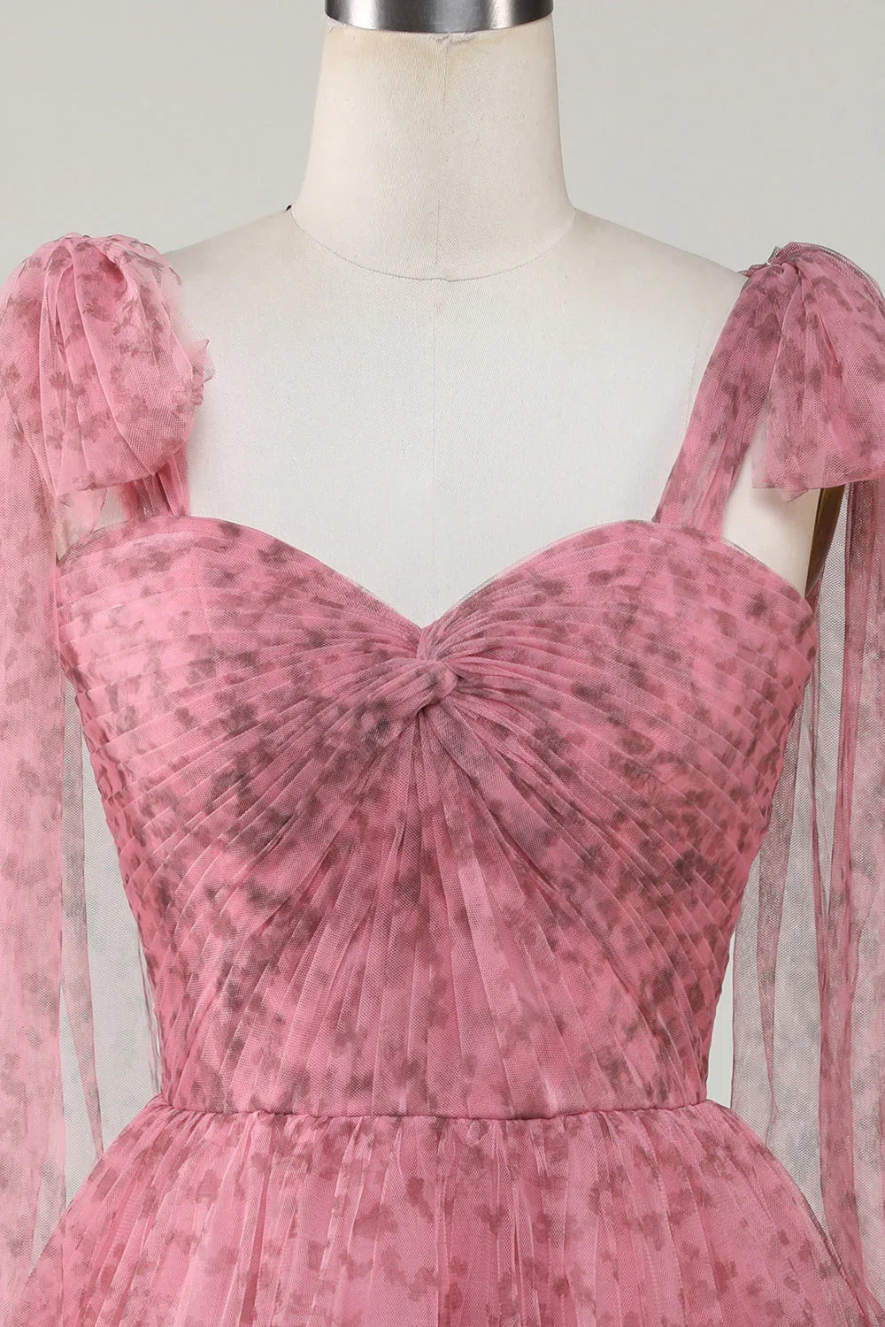 Vestido de Baile de Tule Impresso em Linha A Cor-de-Rosa