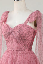 Abito da Homecoming in Tulle Stampato a Linea A con Scollo a V