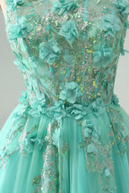 Vestido corto de fiesta de regreso a casa con corsé de tirantes spaghetti y aplicaciones en línea A verde lindo